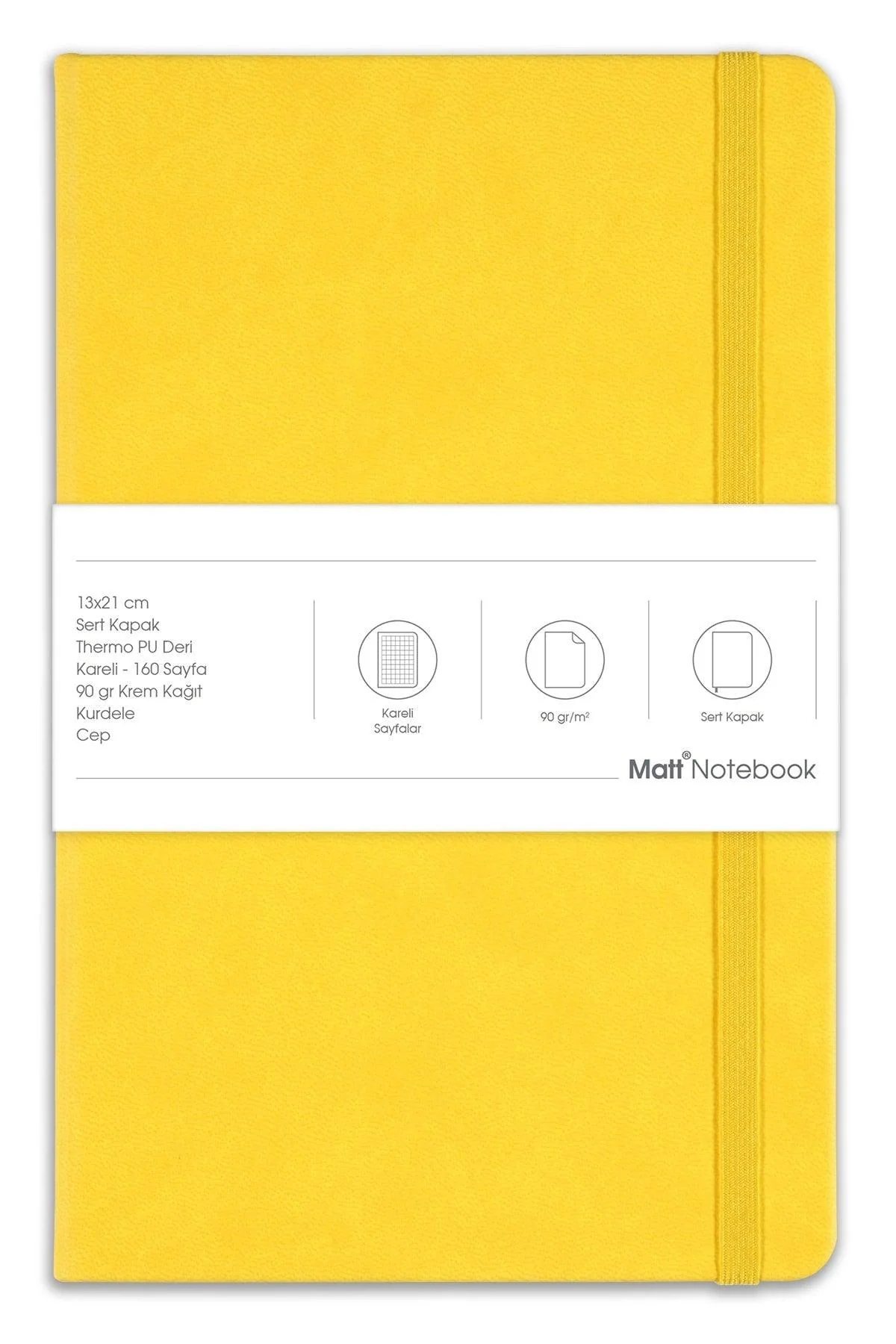 Hardcover Checkered Notebook, Ivory (90gsm) - 13x21 cm, 80 Sheets (160 Pages)