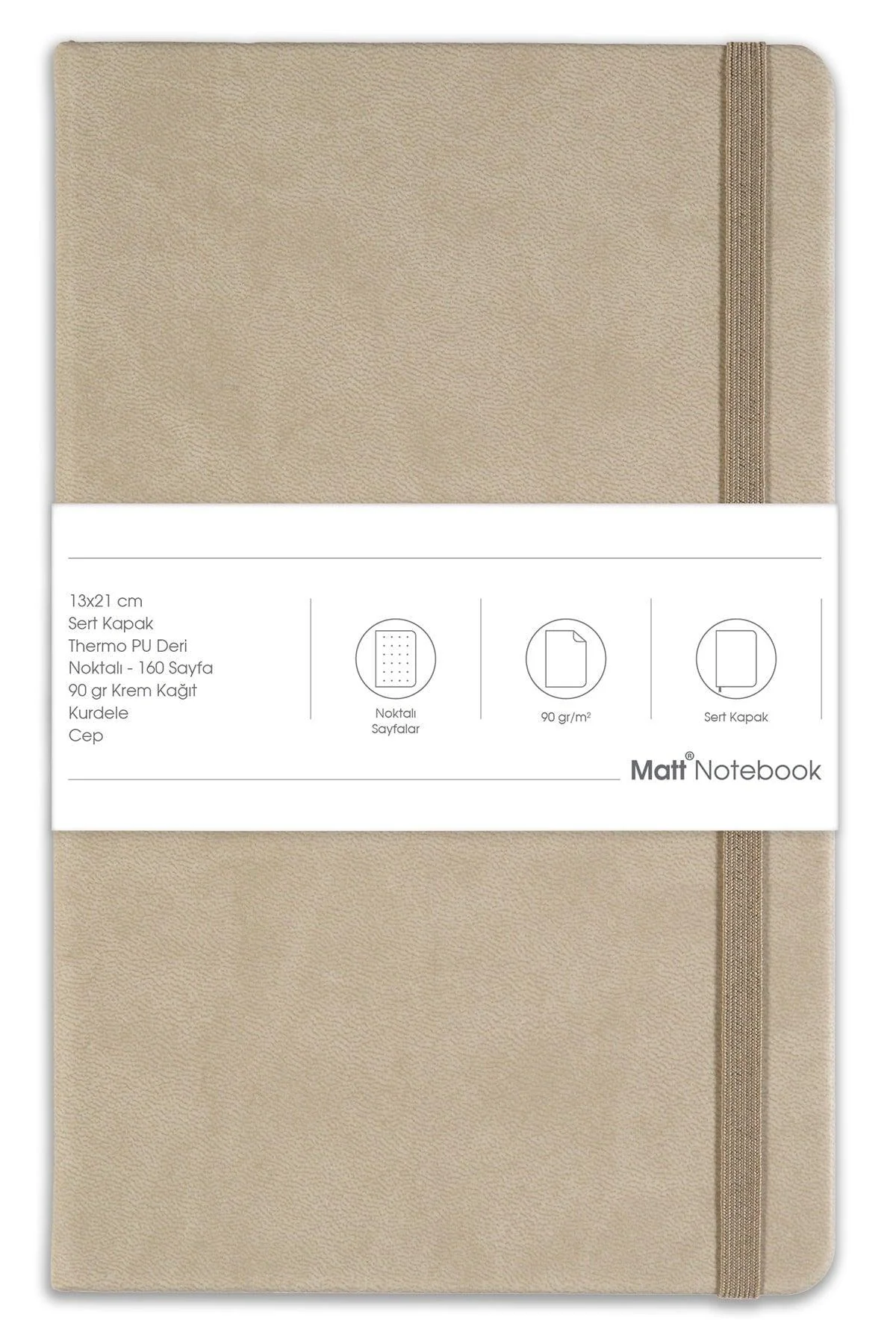 13x21cm Hardcover Dotted Notebook - 160 Pages, Beige Cover