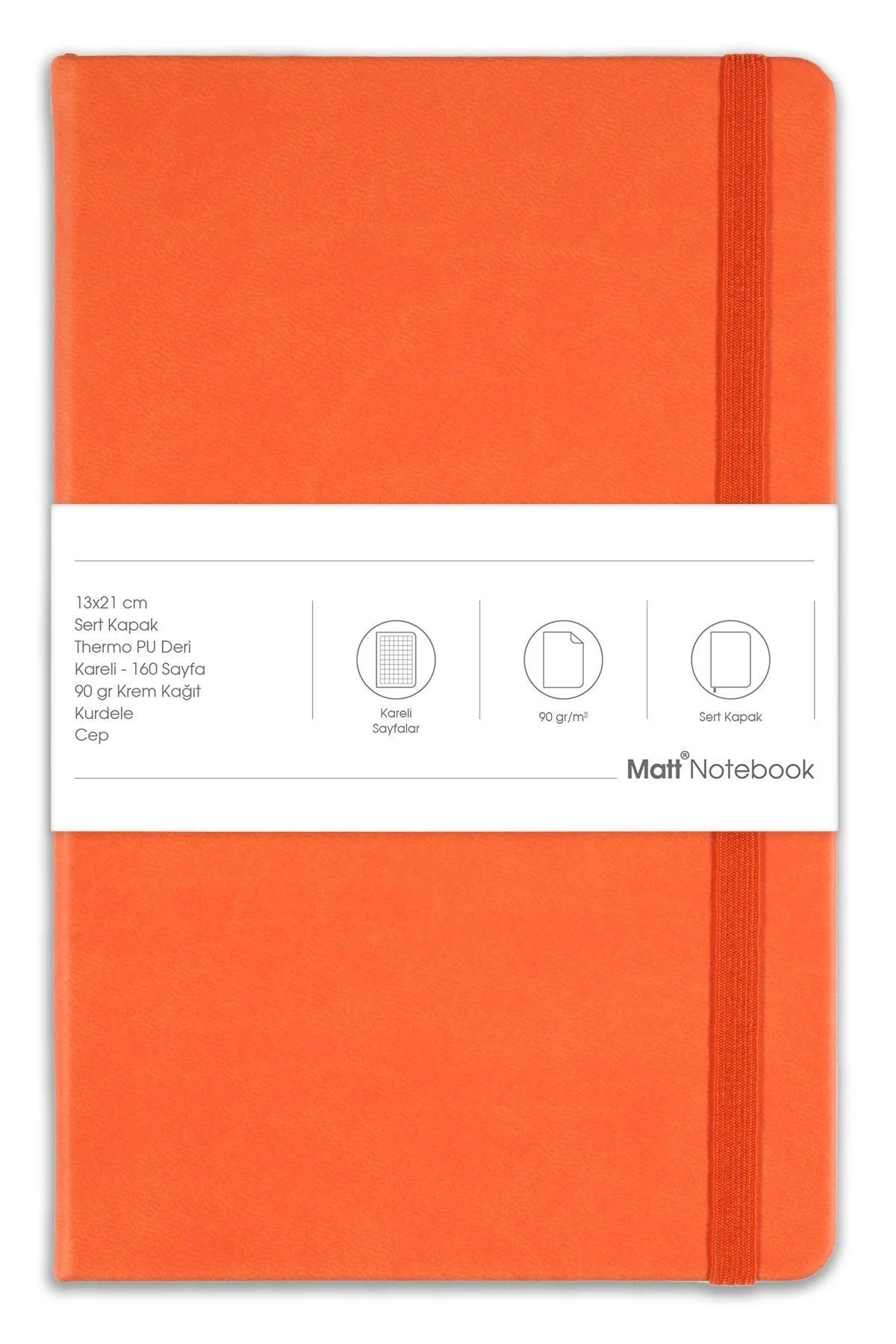 Orange hardcover checkered notebook 13x21 cm, 160 pages
