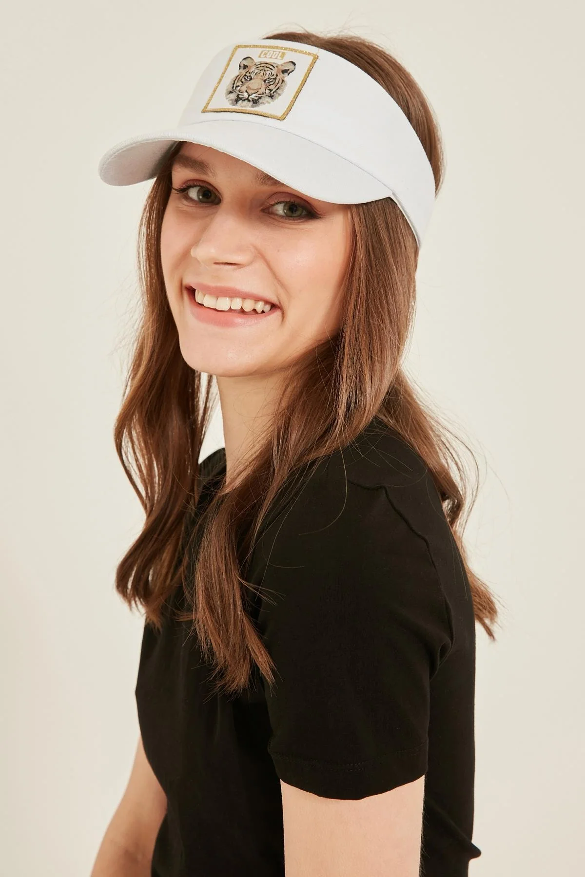 White cotton visor hat with adjustable back for all-day comfort