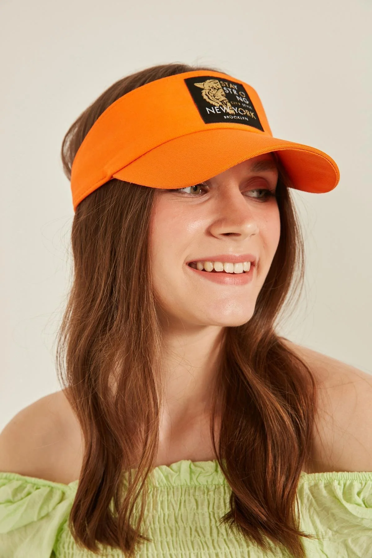 Orange cotton visor hat with adjustable back for all-day comfort