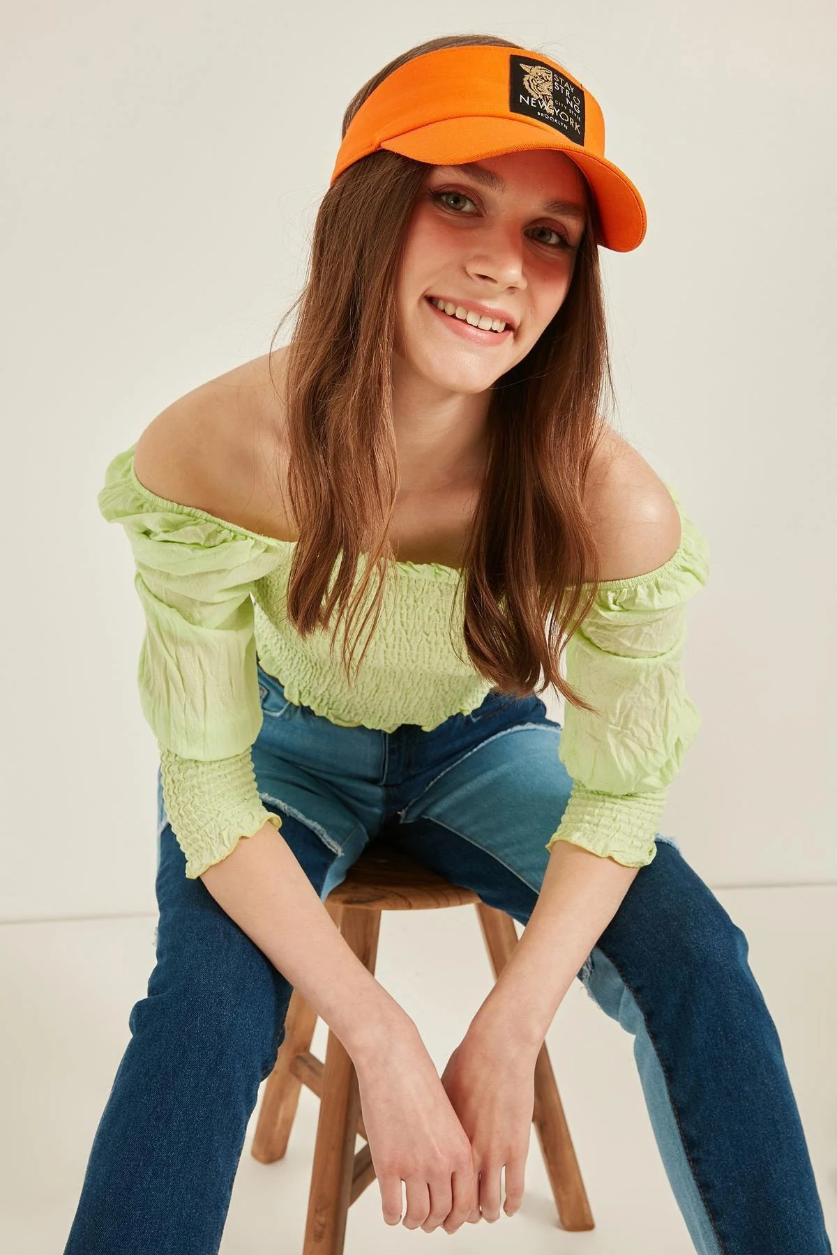 Orange cotton visor hat with adjustable back for all-day comfort
