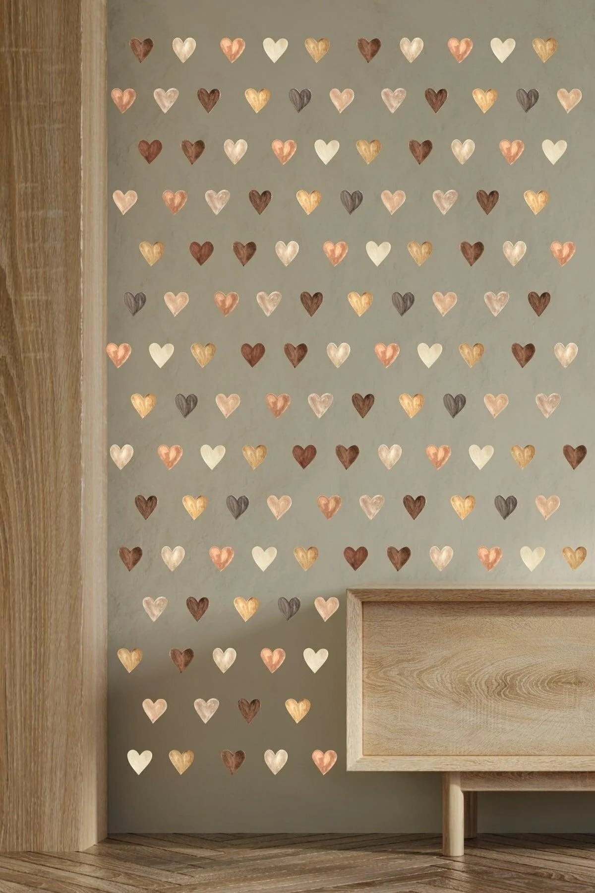 144 Watercolor-Style Brown Heart Wall Stickers