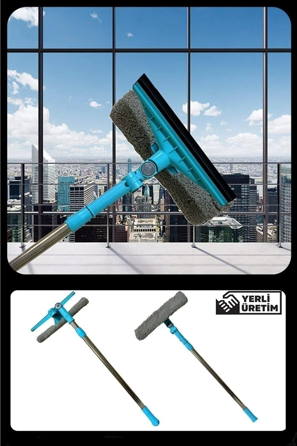 180 Degree Rotating Telescopic Window Wiper with Microfiber Cloths