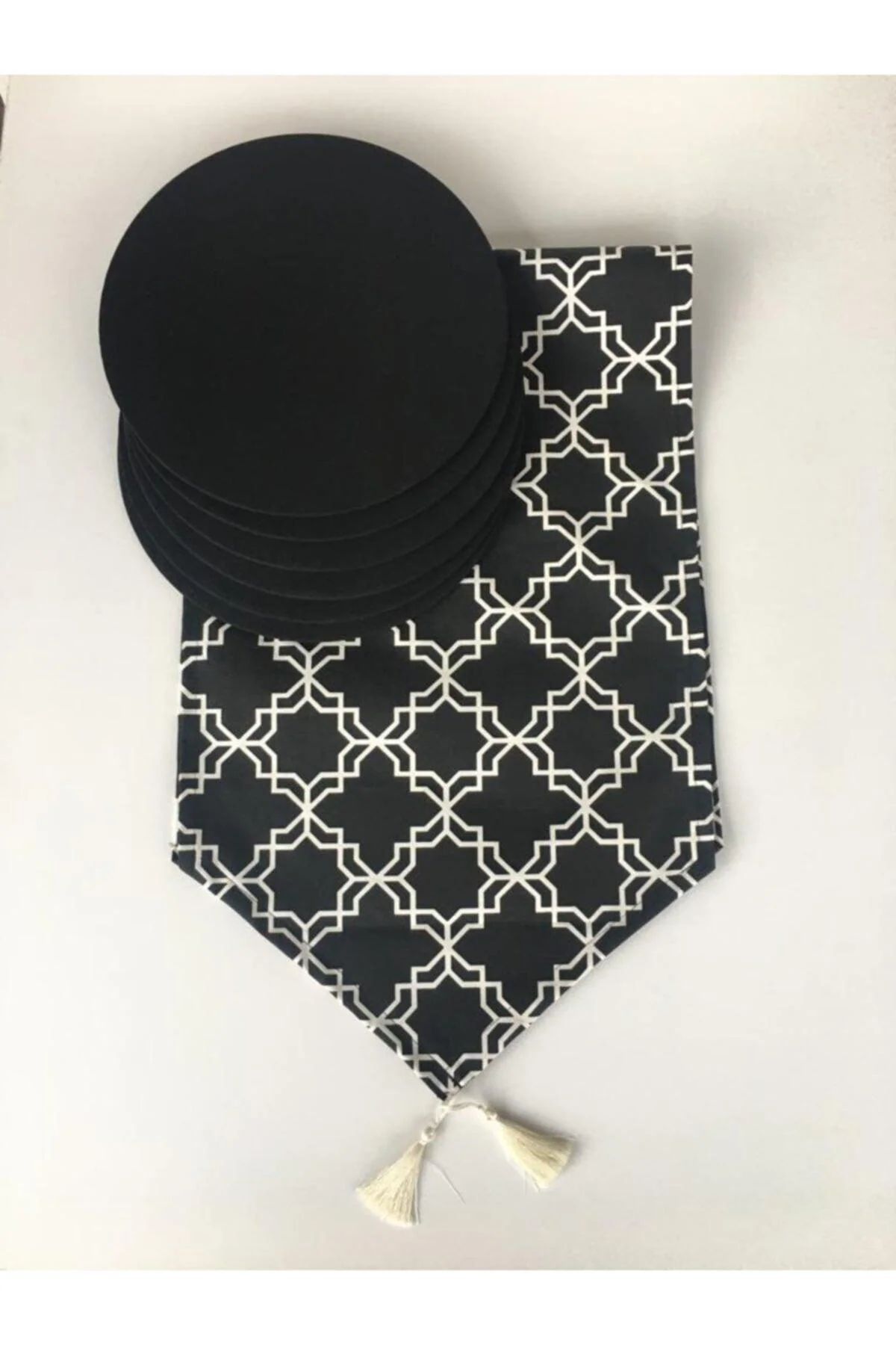 Black Linen Table Runner and 6 Piece Place Setting Set