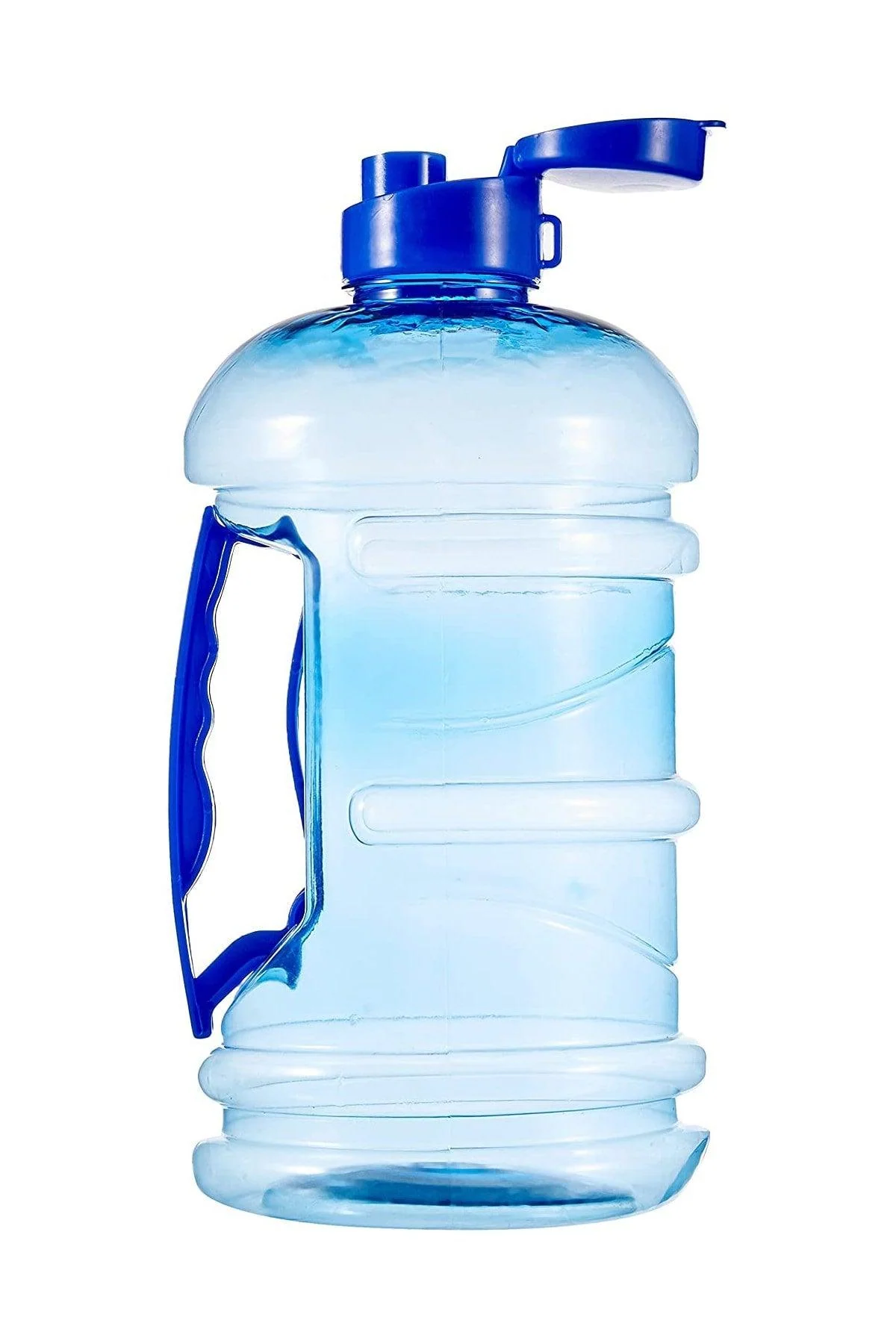 2.3 liter blue handled plastic water jug with lid