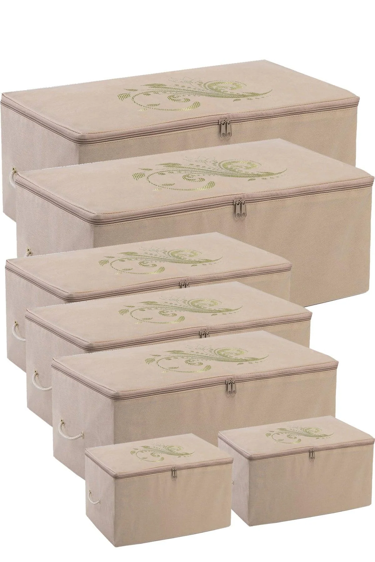 Beige storage bags set 5pcs in 3 sizes for moisture protection