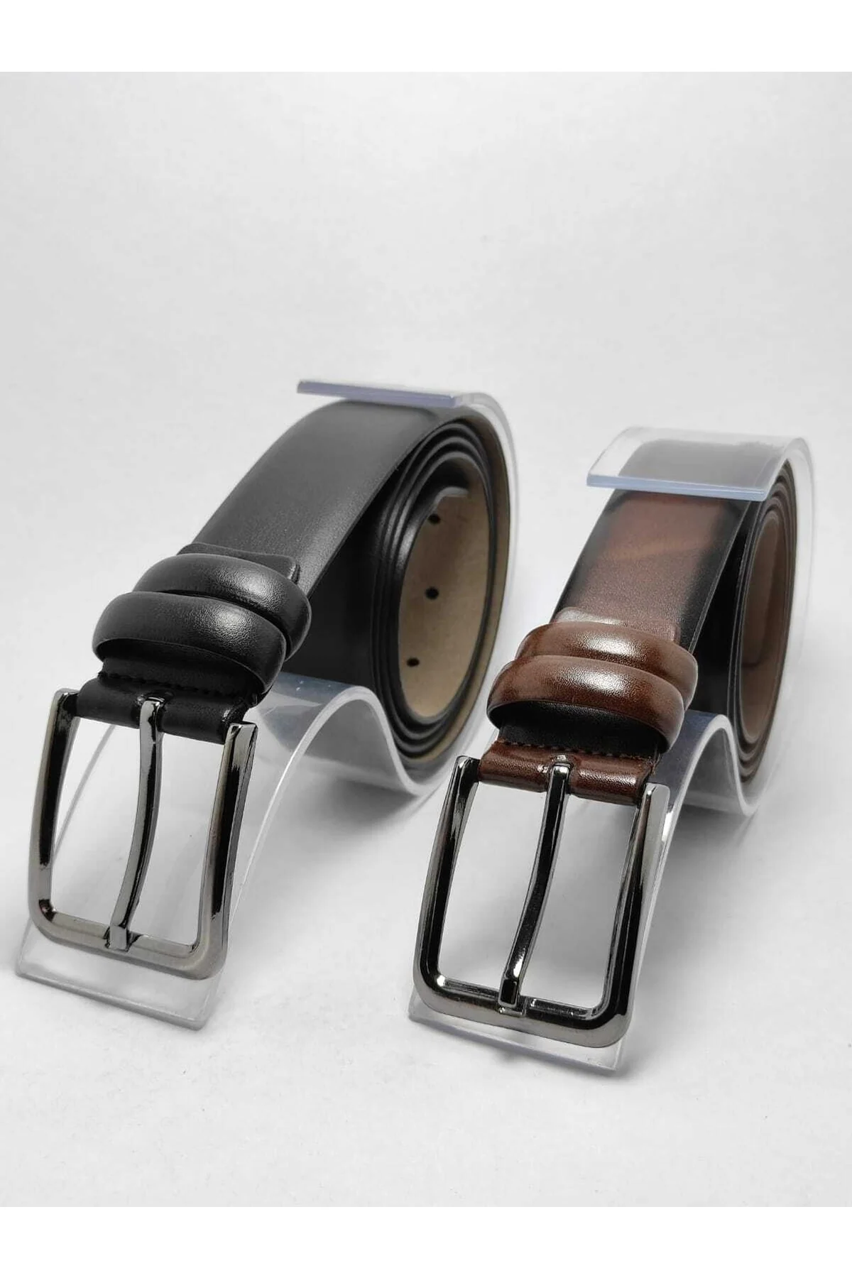 Classic leather belt set - black and brown - 2 piece pack