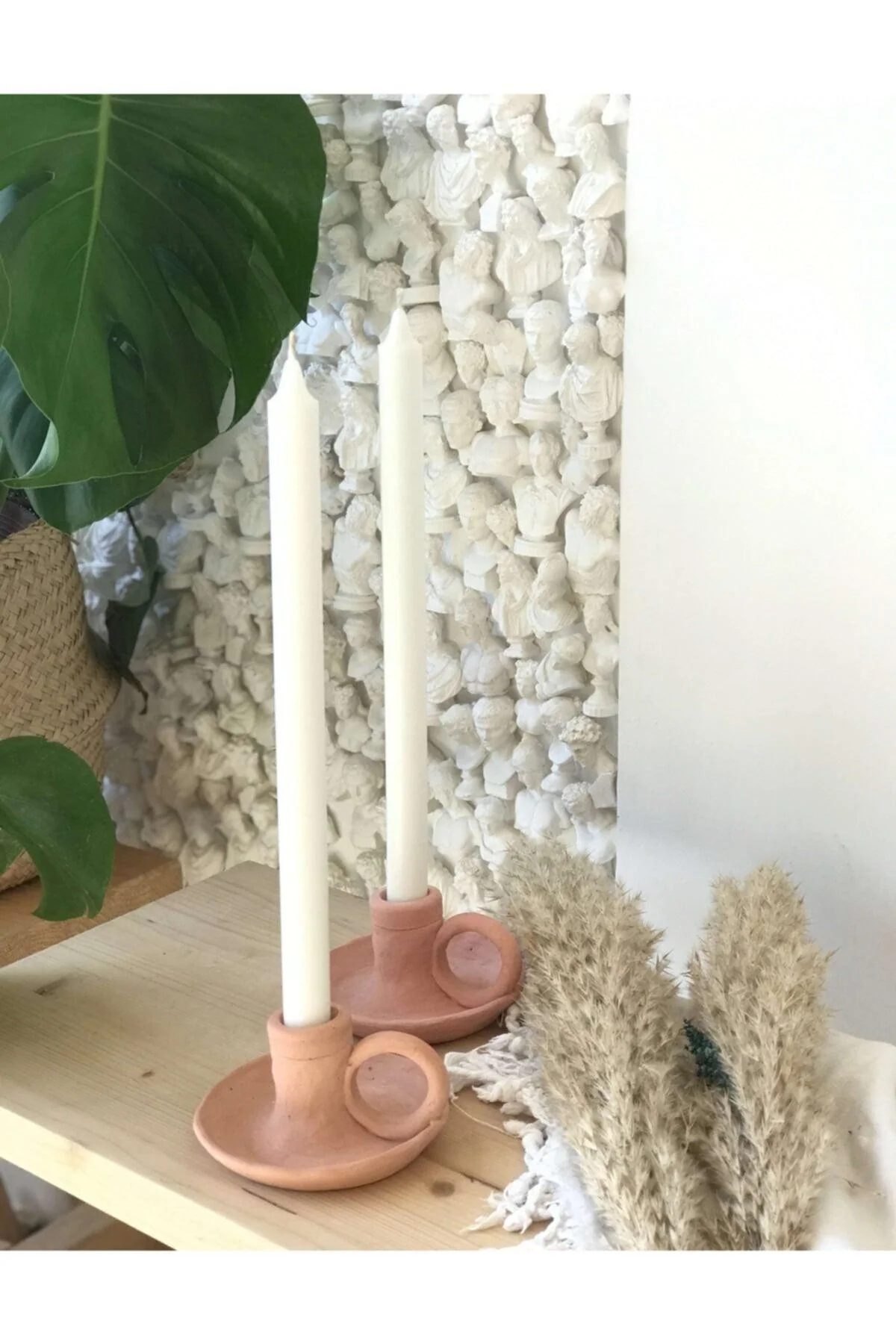Handmade Terracotta Candlesticks with Handles – Set of 2