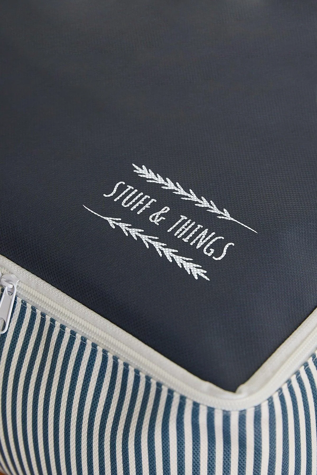 Set of two navy striped under-bed storage bags