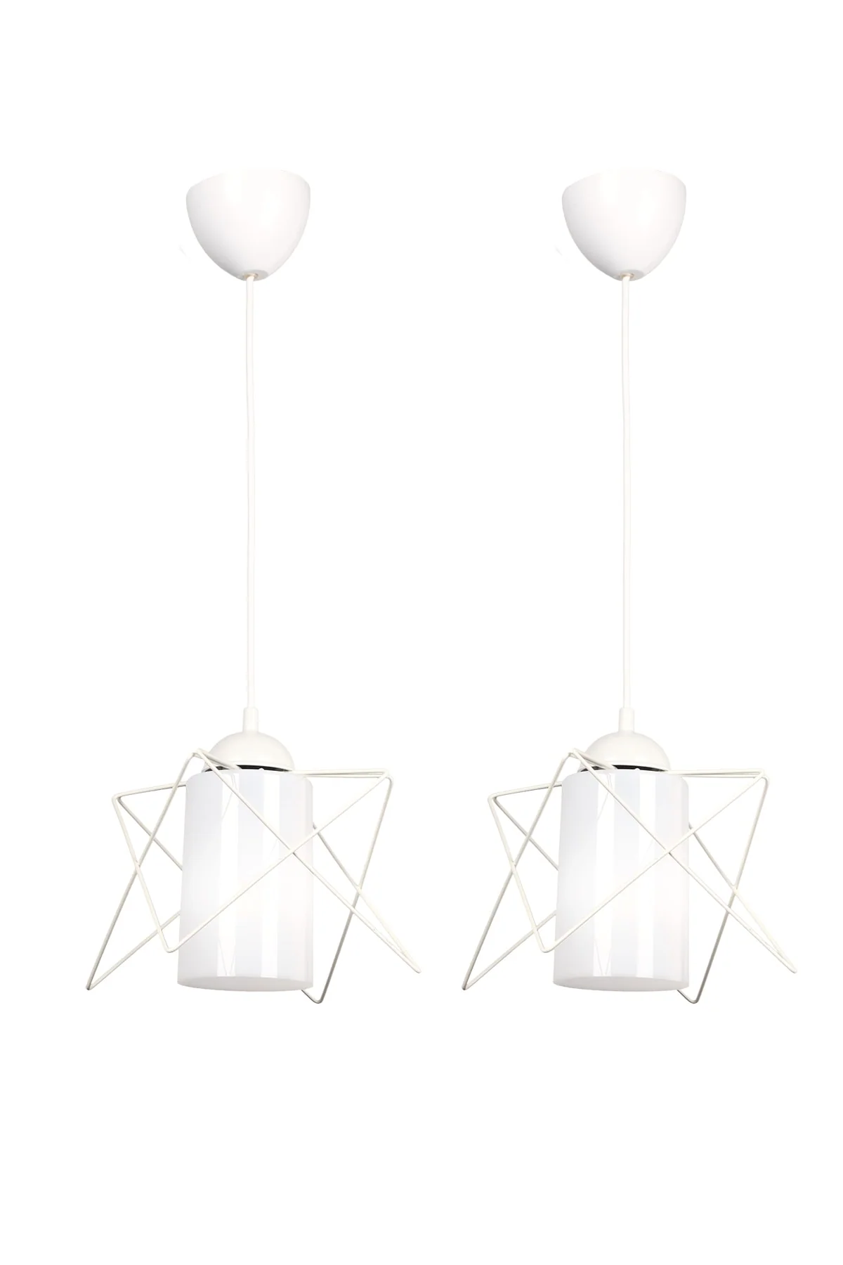 Set of 2 White Acrylic Single Pendant Lamps with E27 Socket
