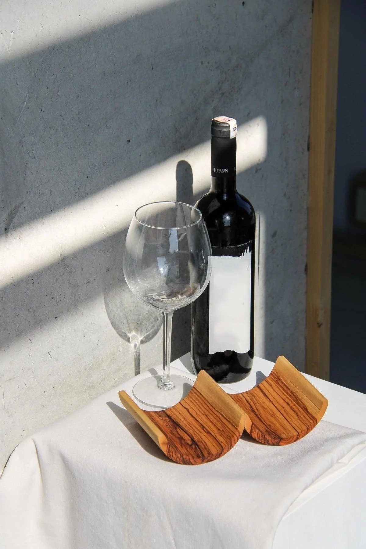 Olive Wood Wine Rack Stand, Handcrafted, 24.5cm High