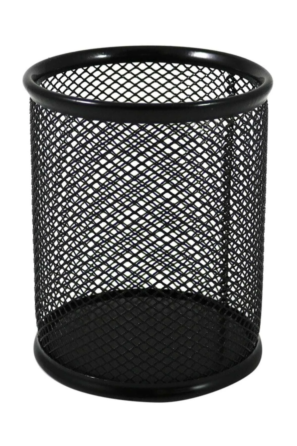 Black metal mesh pen holder for desk organization