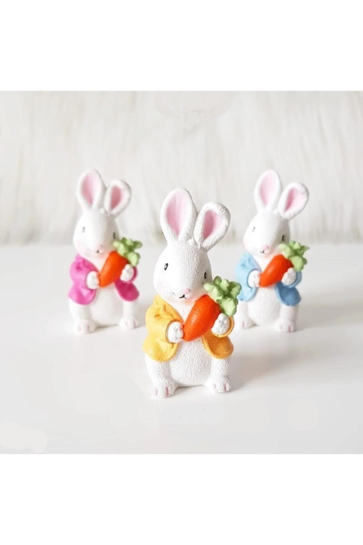 Handmade stone dust rabbit figurines set of 3
