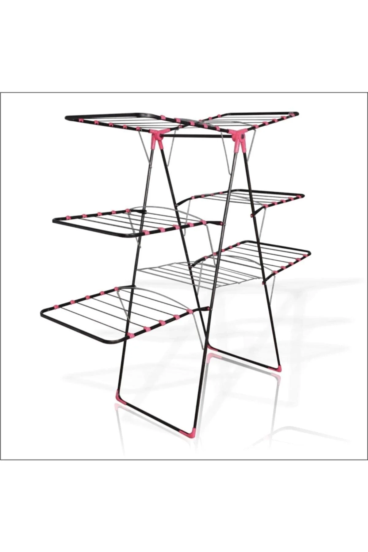 3-tier 150cm black wire laundry drying rack with adjustable shelves