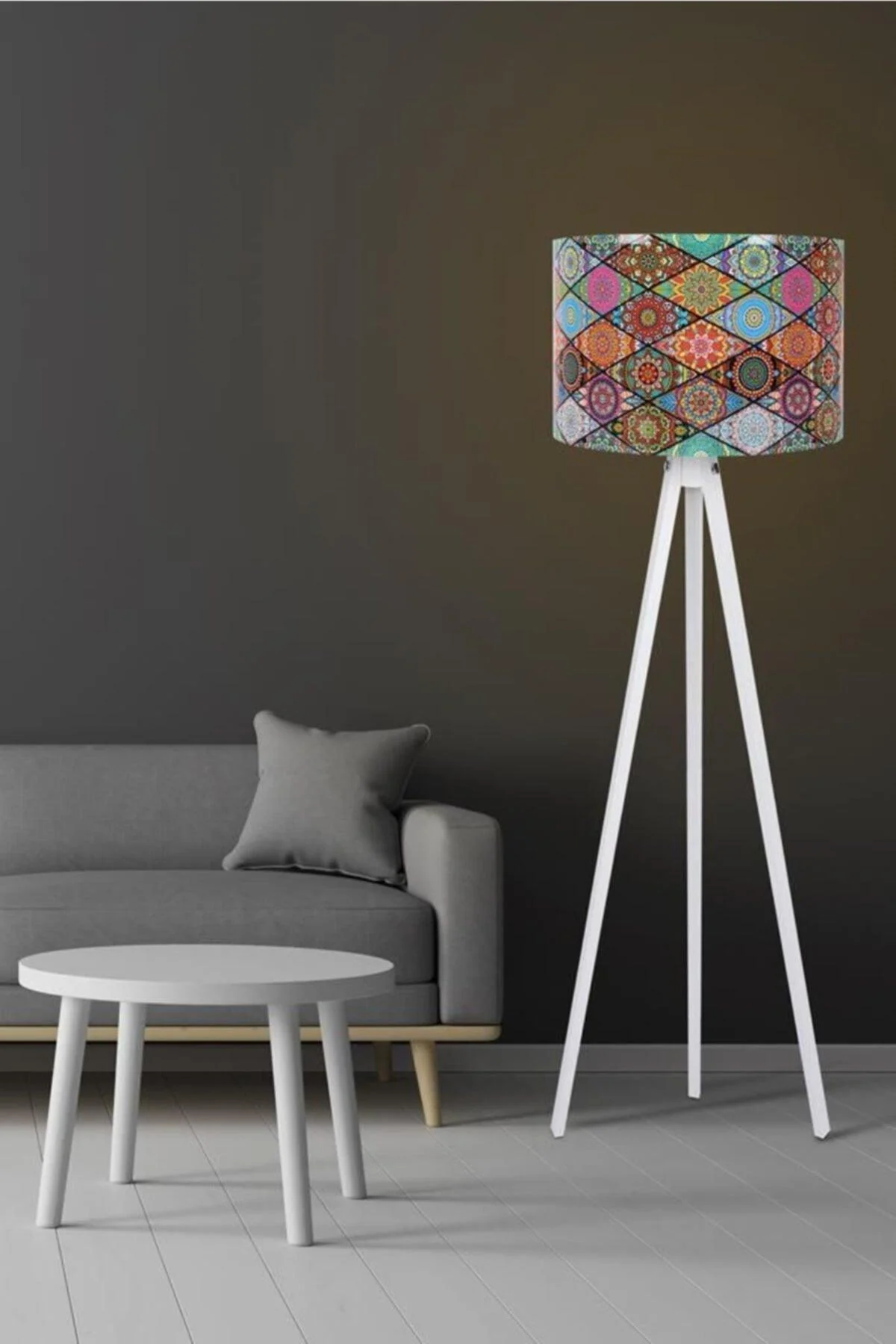 120cm Tripod floor lamp with white shade