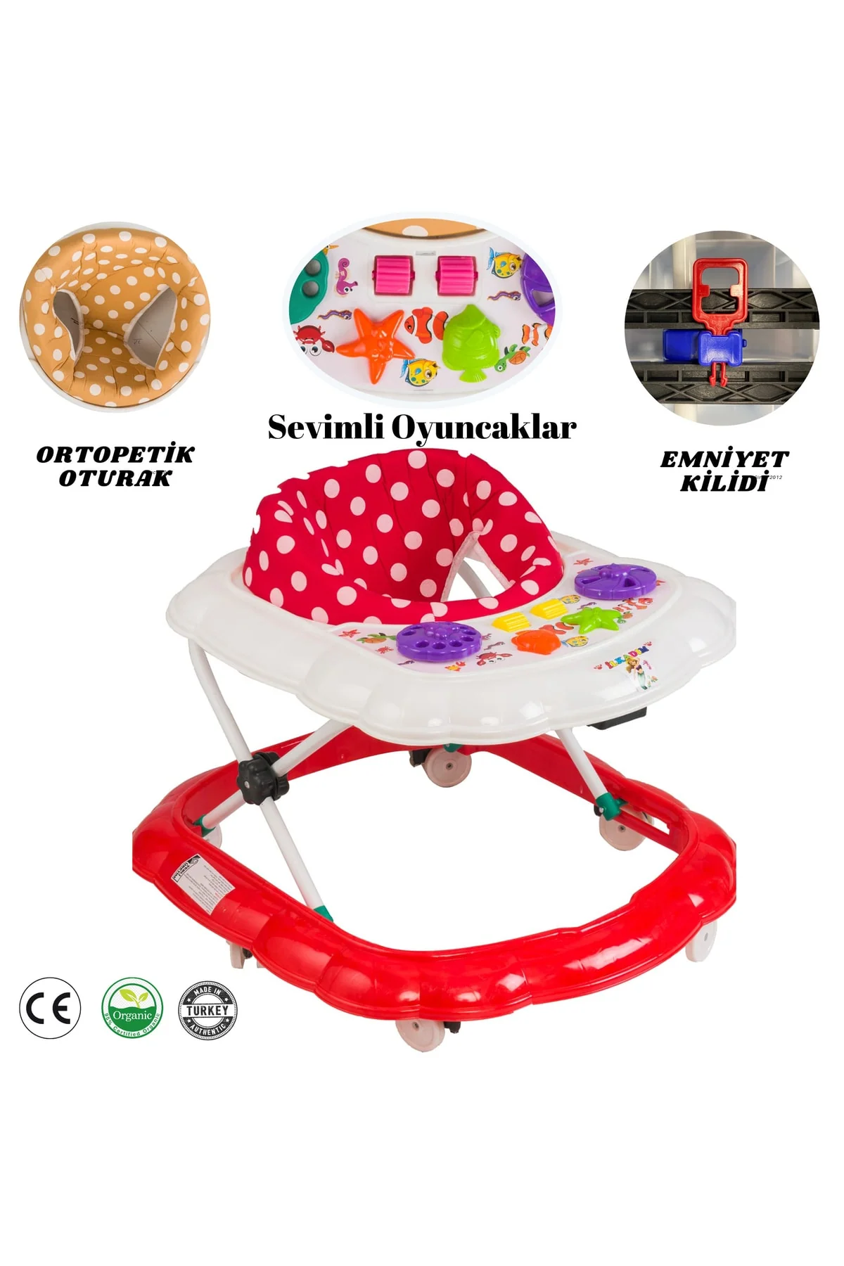 Adjustable baby toy walker with 3 height levels and sponge seat