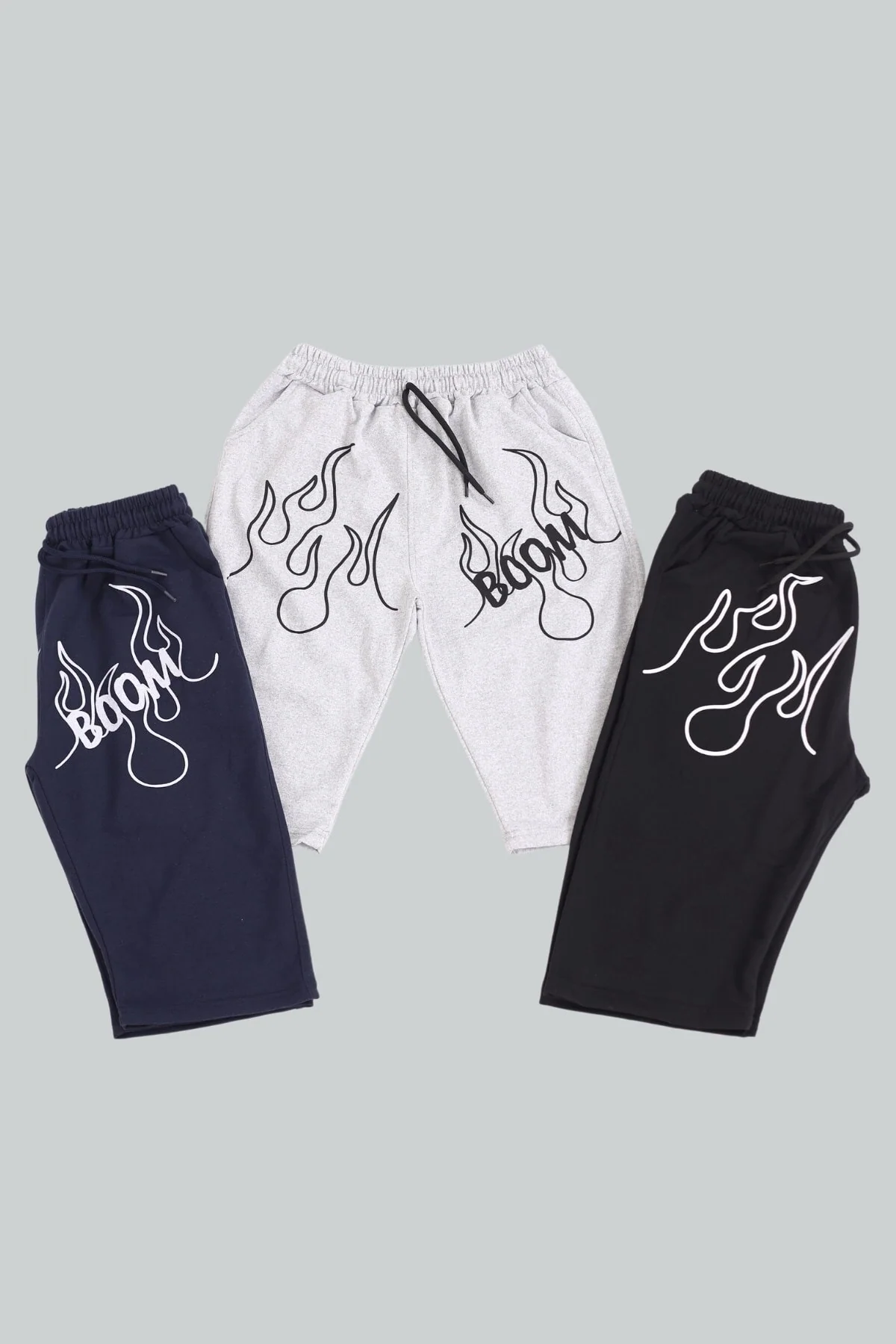 3-pack printed boys' capri pants in cotton with elastic waist
