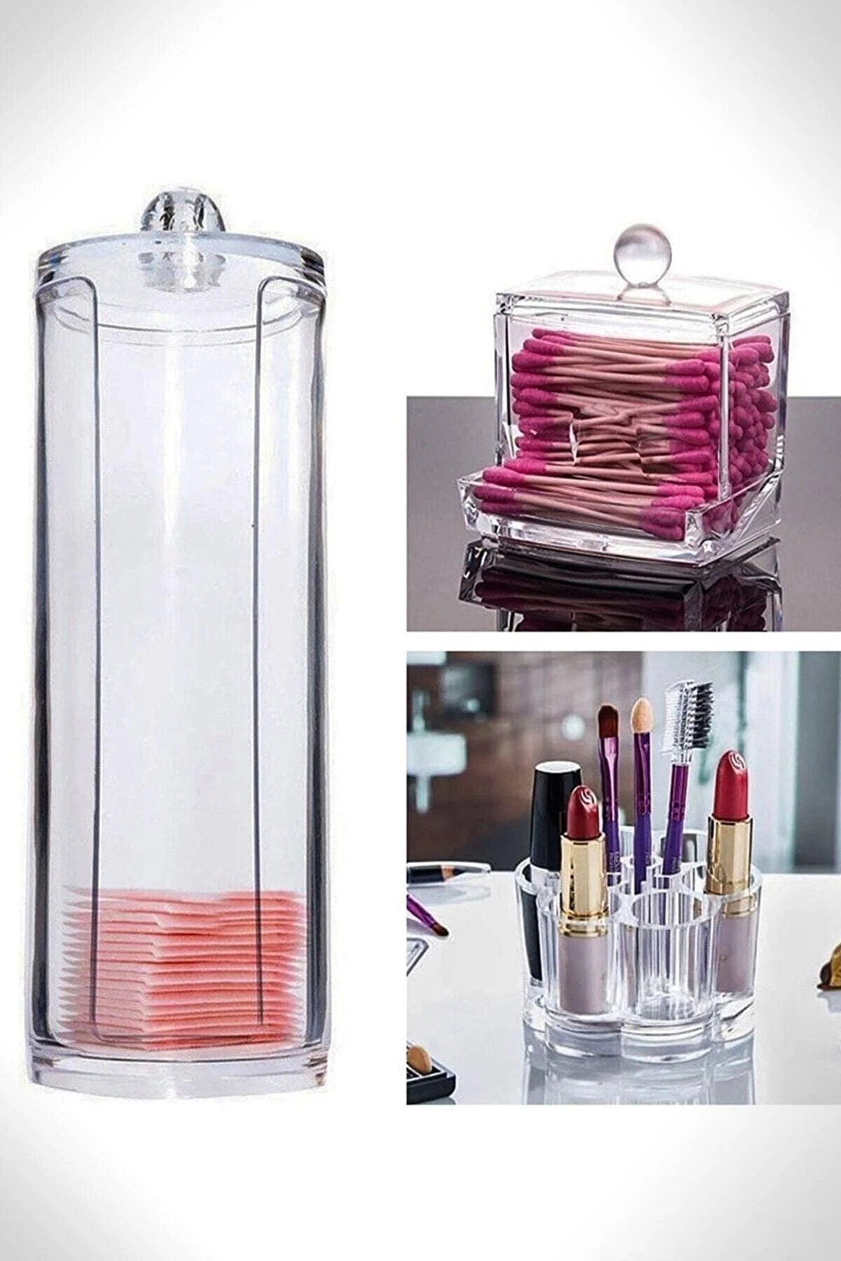 3-Piece Transparent Makeup Organizer with Handles