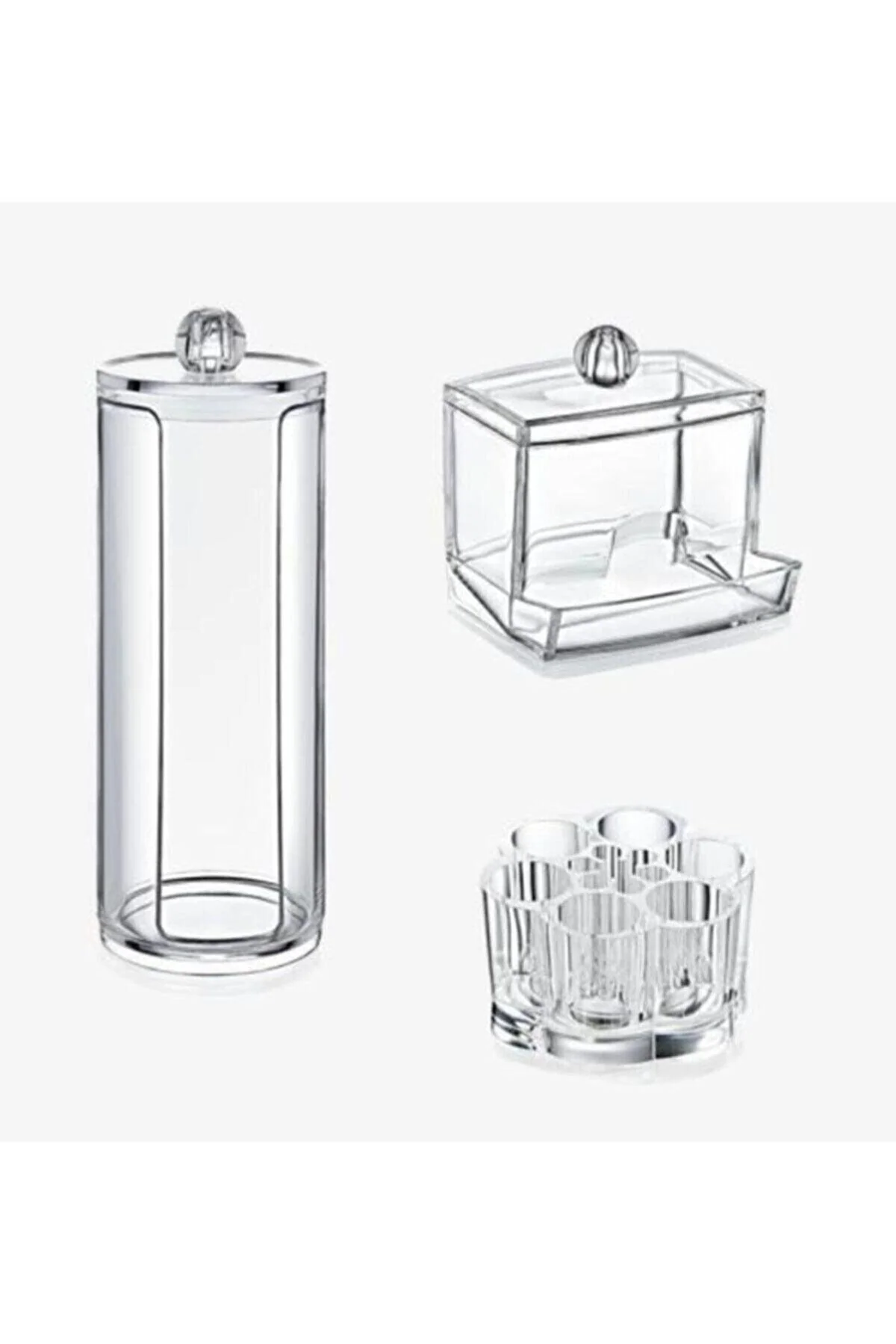 3-Piece Transparent Makeup Organizer with Handles