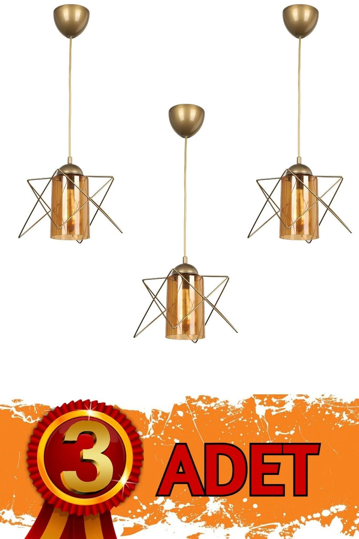 Set of 3 white acrylic pendant lamps, E27 base, 15 cm diameter, 65 cm length
