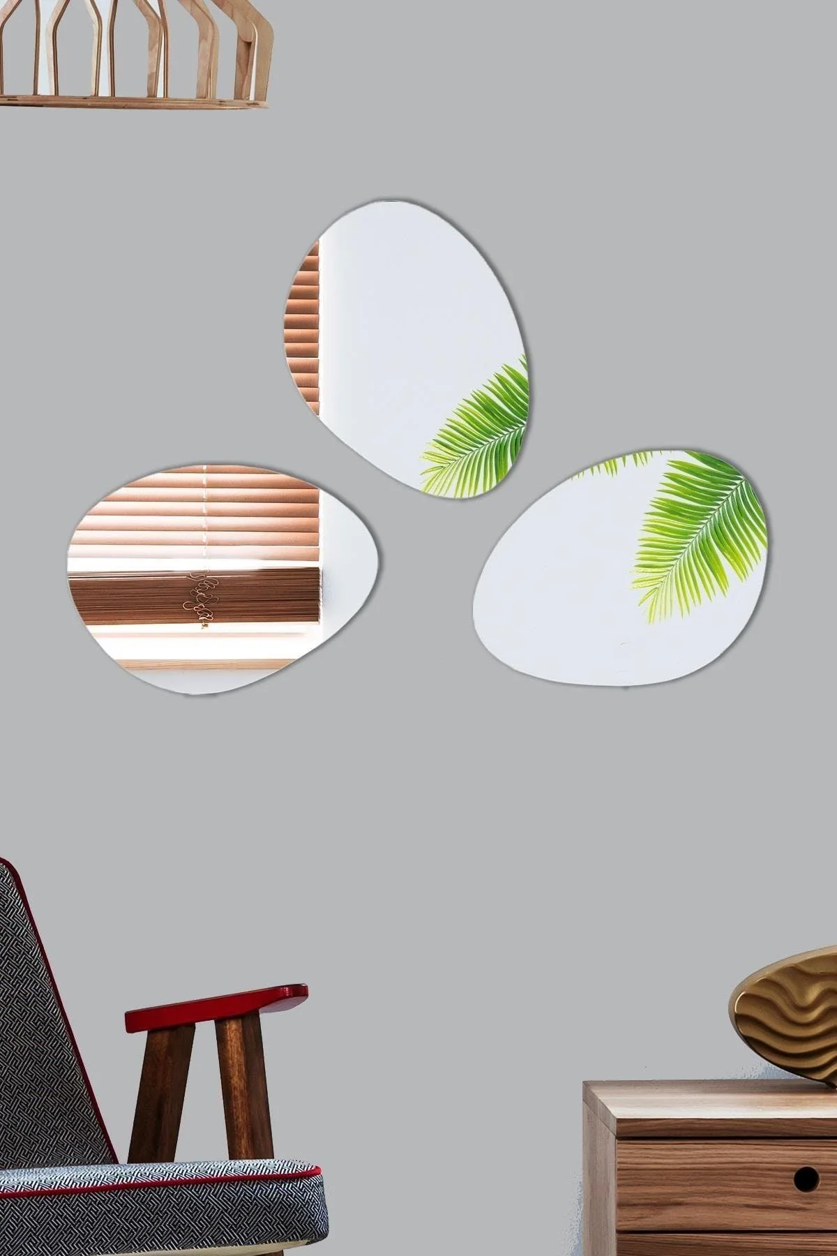 Set of 3 Asymmetrical Mirrors, 40 cm × 30 cm Each, Contemporary Wall Décor