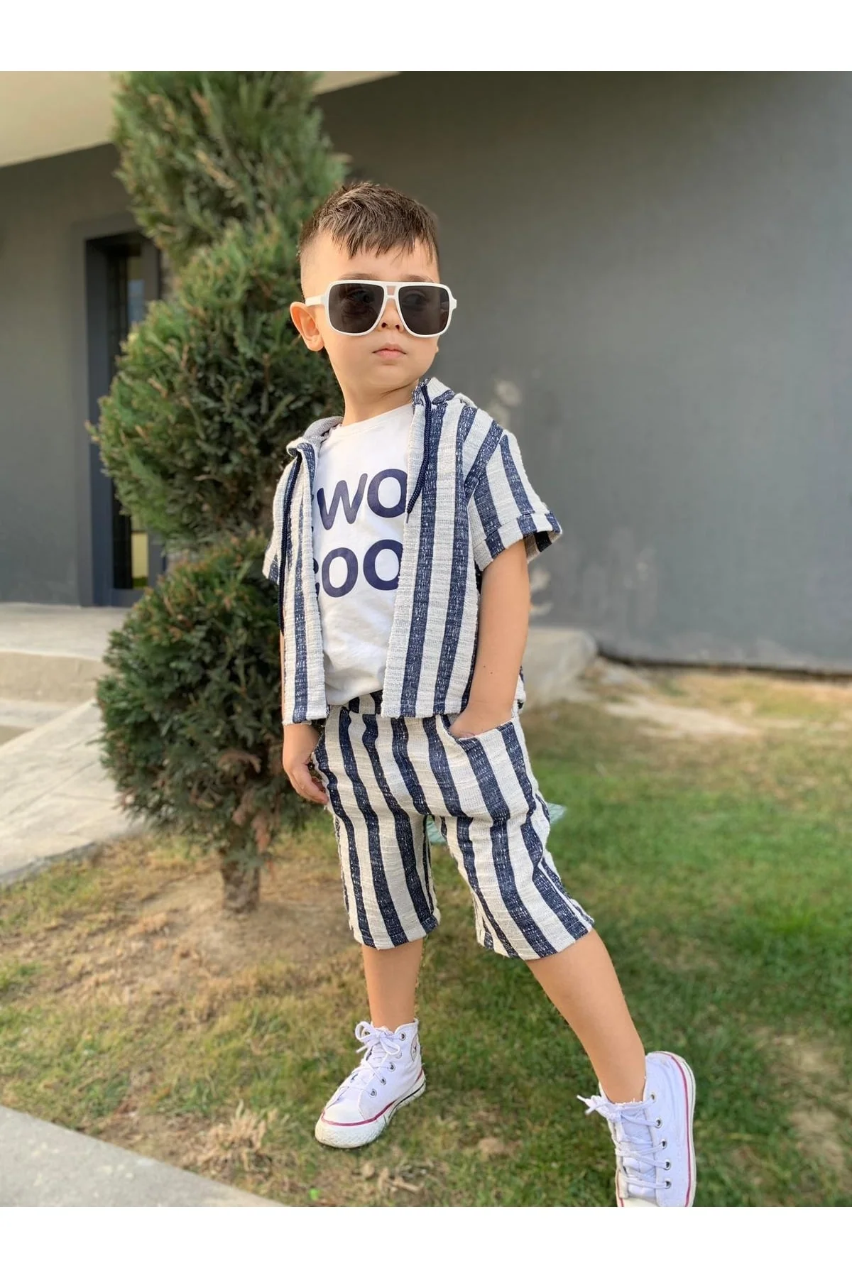 3-piece cotton suit set for men with short sleeve top