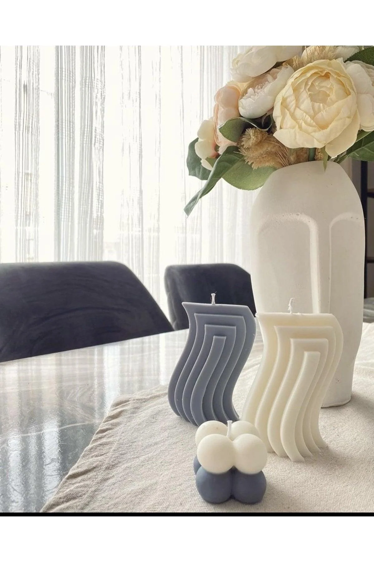 Set of 3 wavy bubble scented mini candles for home decor