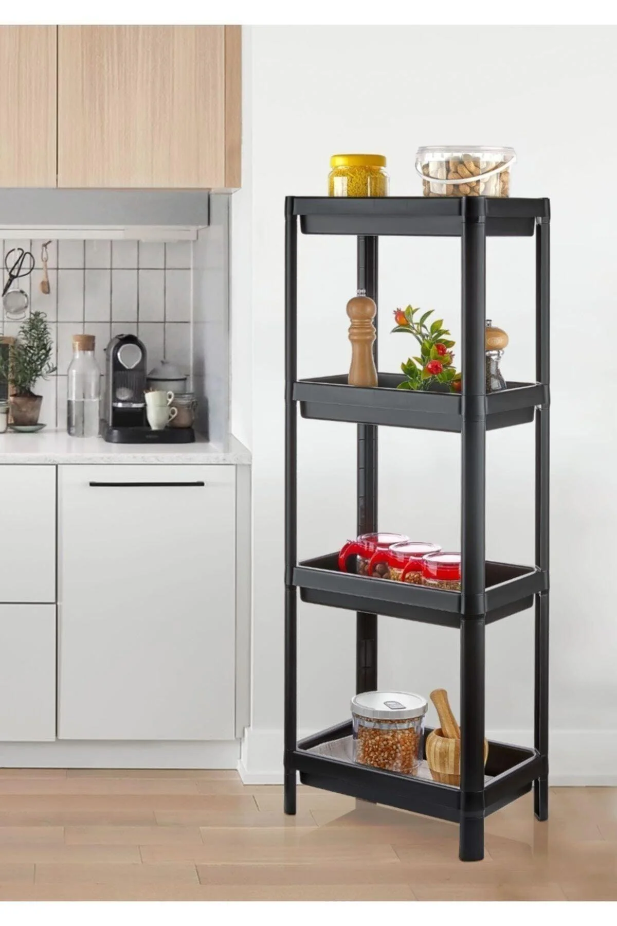 Black 3-Tier Wall-Mounted Bathroom Shelving Unit with Safety Features