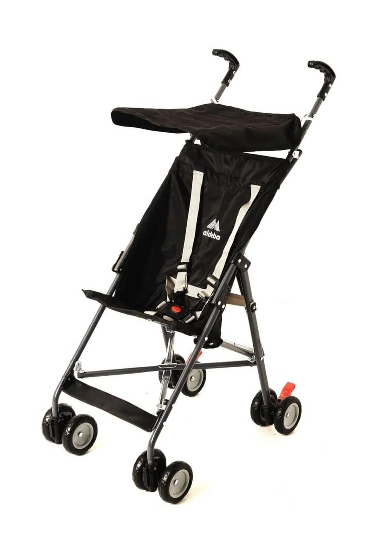 Compact folding baby stroller with wheel lock and removable footrest