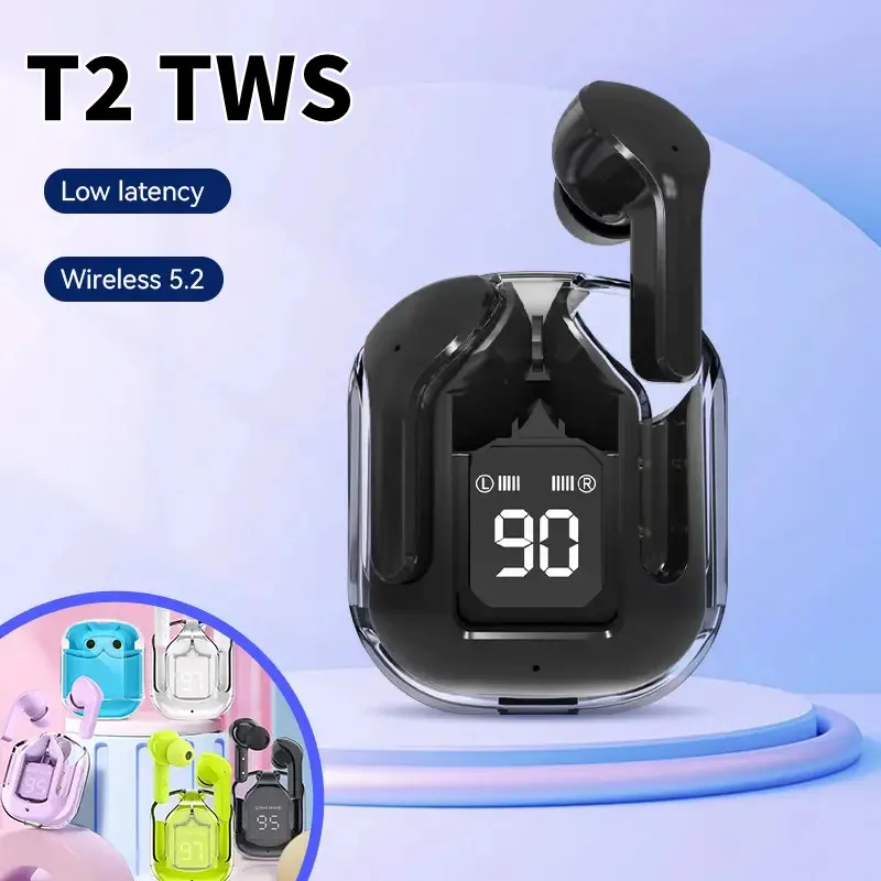 Transparent Bluetooth earbuds with Hi-Fi design and LED power display