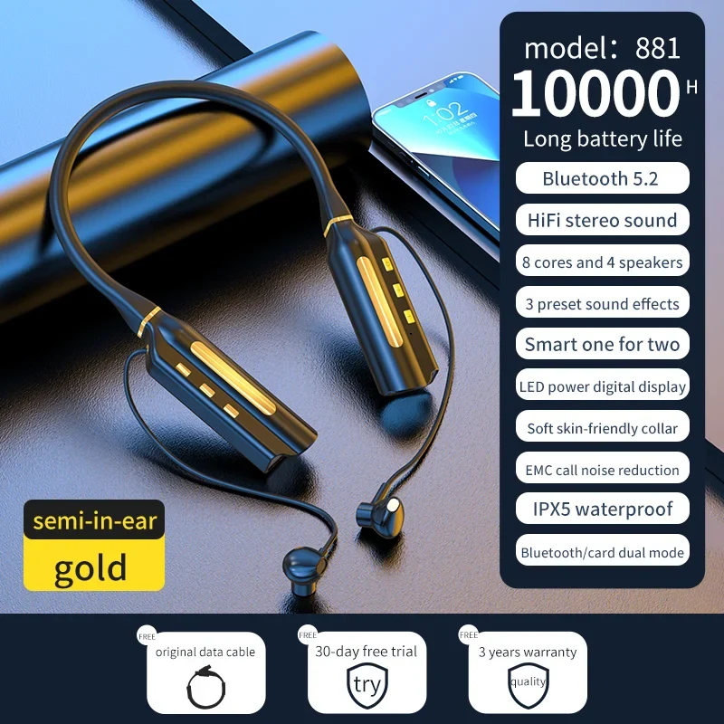 Long-Lasting Wireless Neckband Earbuds with 10000mAh Battery & Active Noise Cancellation