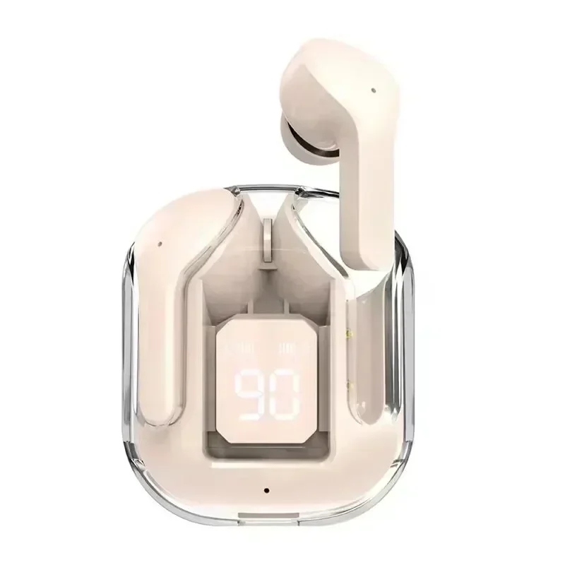 Transparent Bluetooth TWS earbuds with noise cancellation and power display