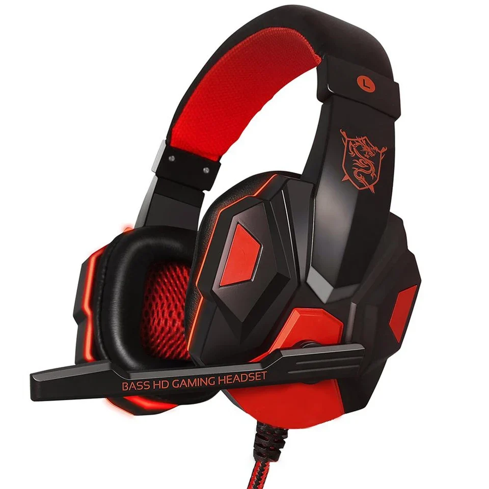 Wired gaming headset with adjustable microphone and stereo bass sound