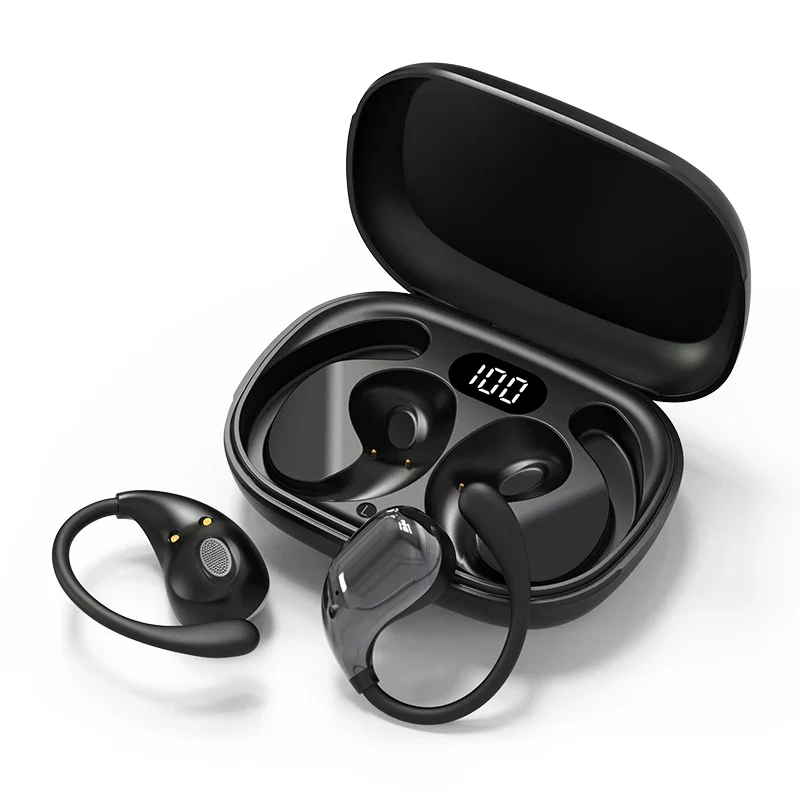 Bluetooth 5.4 wireless ear-hook earbuds with LED display and waterproof design