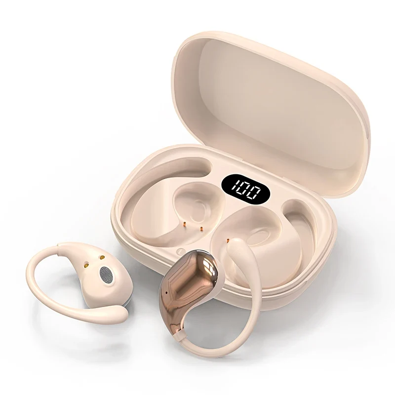 Bluetooth 5.4 wireless ear-hook earbuds with LED display and waterproof design