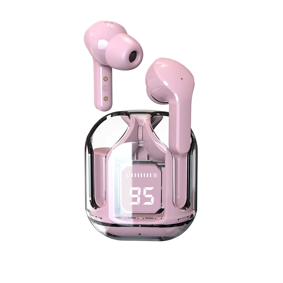 Transparent wireless Bluetooth earphones with digital display and stereo sound