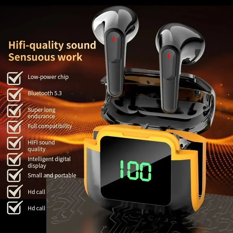 TWS wireless earbuds with LED display and touch controls