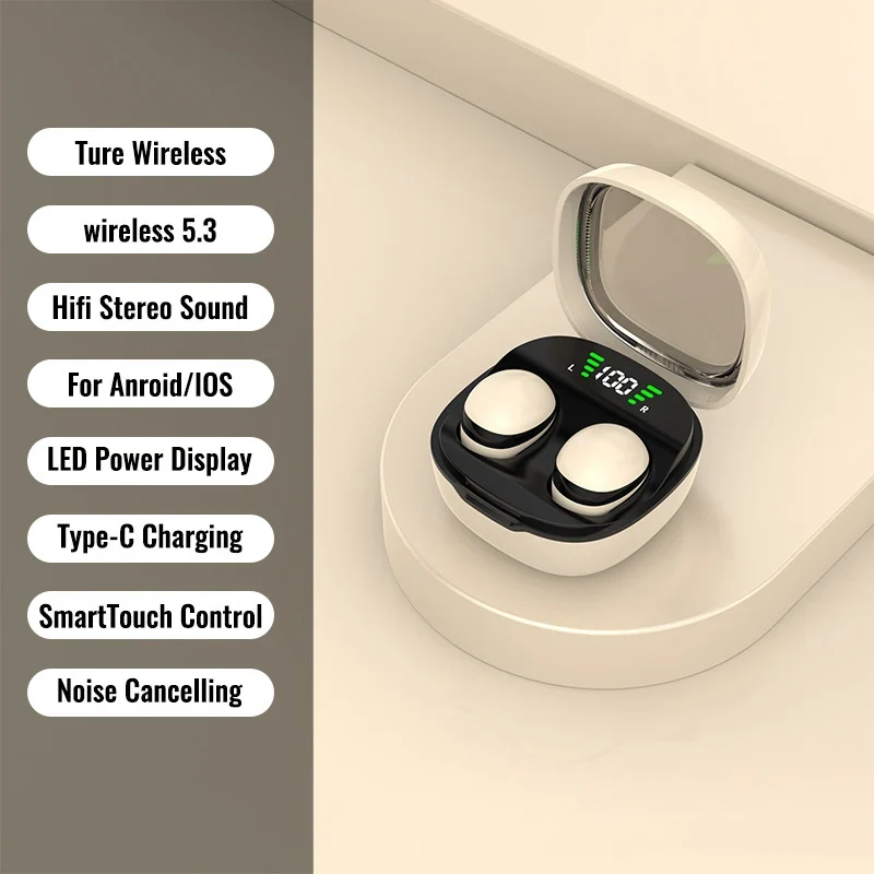 Ultra-thin wireless Bluetooth 5.3 earbuds with noise isolation
