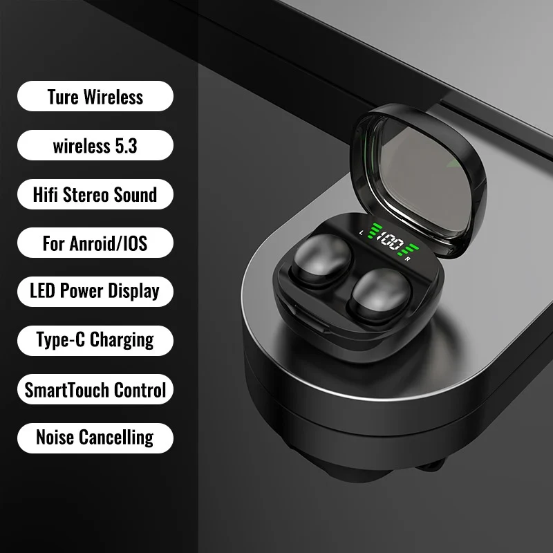 Ultra-thin wireless Bluetooth 5.3 earbuds with noise isolation