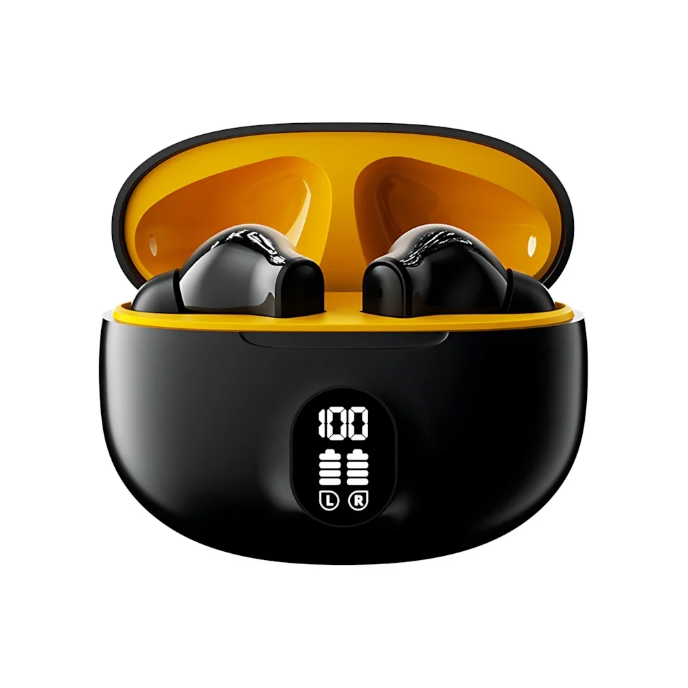 Wireless Bluetooth earbuds with touch controls and LED battery display