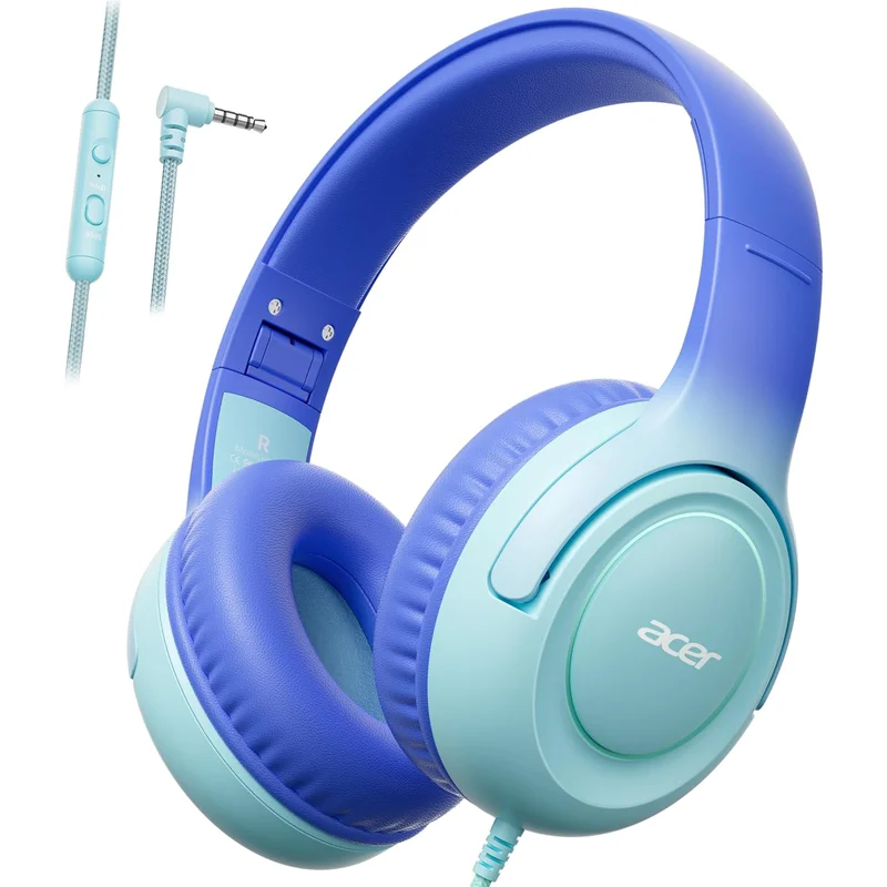 Child-safe wired headphones with volume limiter for school use