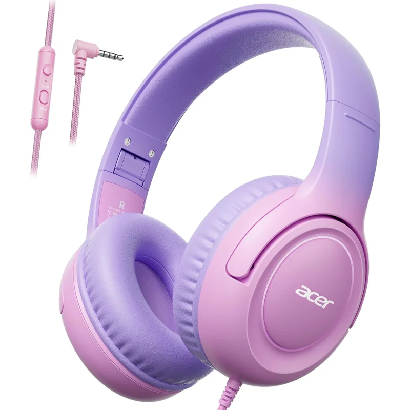 Child-safe wired headphones with volume limiter for school use