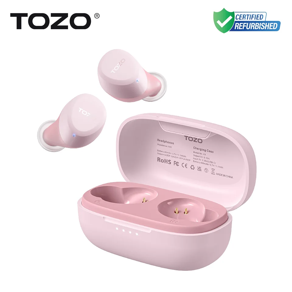 Refurbished wireless Bluetooth earbuds with built-in mic and touch controls