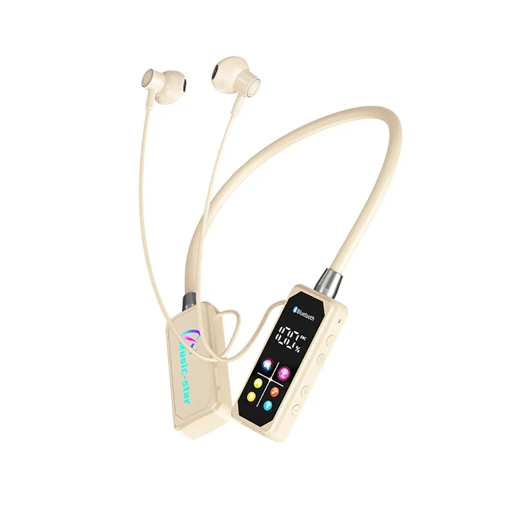 Bluetooth 5.4 Neckband Earbuds with Color Screen – Noise Reduction & Monitoring Mode