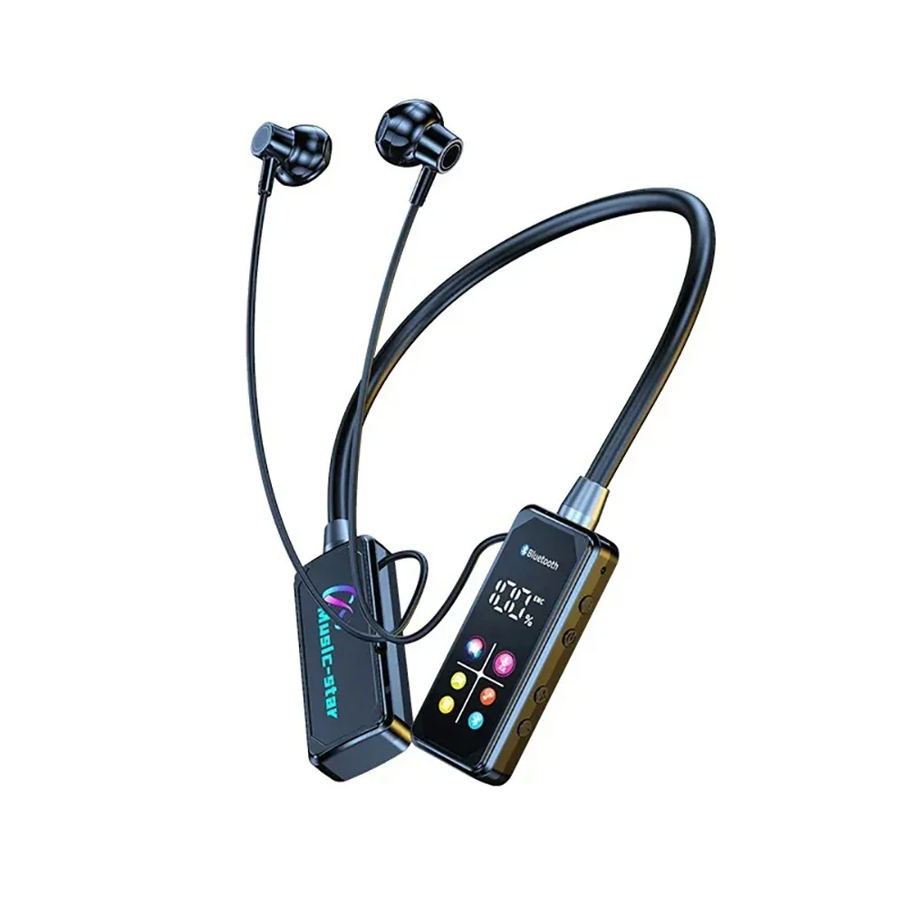 Bluetooth 5.4 Neckband Earbuds with Color Screen – Noise Reduction & Monitoring Mode