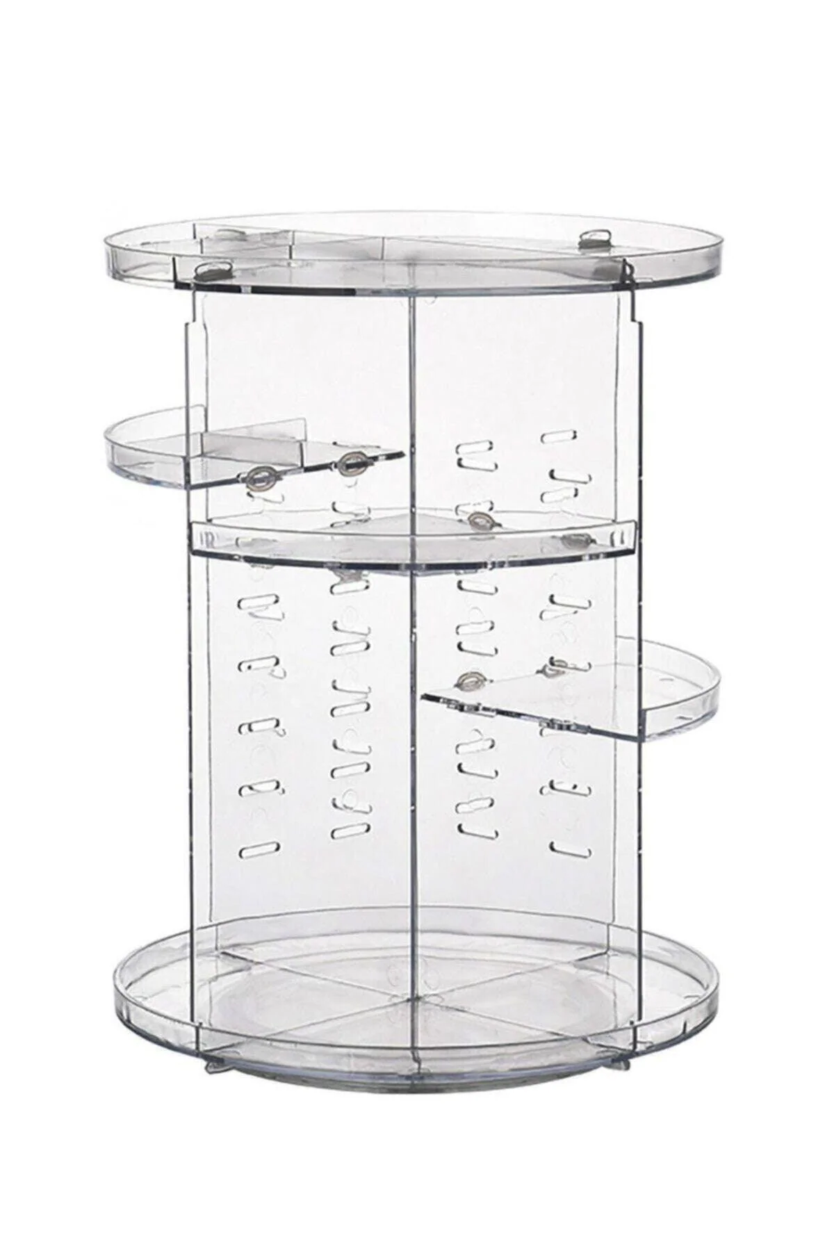 360° Rotating White Makeup Organizer – 31 cm Height, 23 cm Diameter, Adjustable Shelves