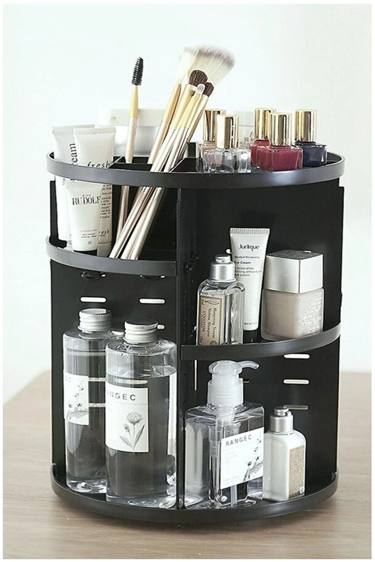 360° Rotating White Makeup Organizer – 31 cm Height, 23 cm Diameter, Adjustable Shelves