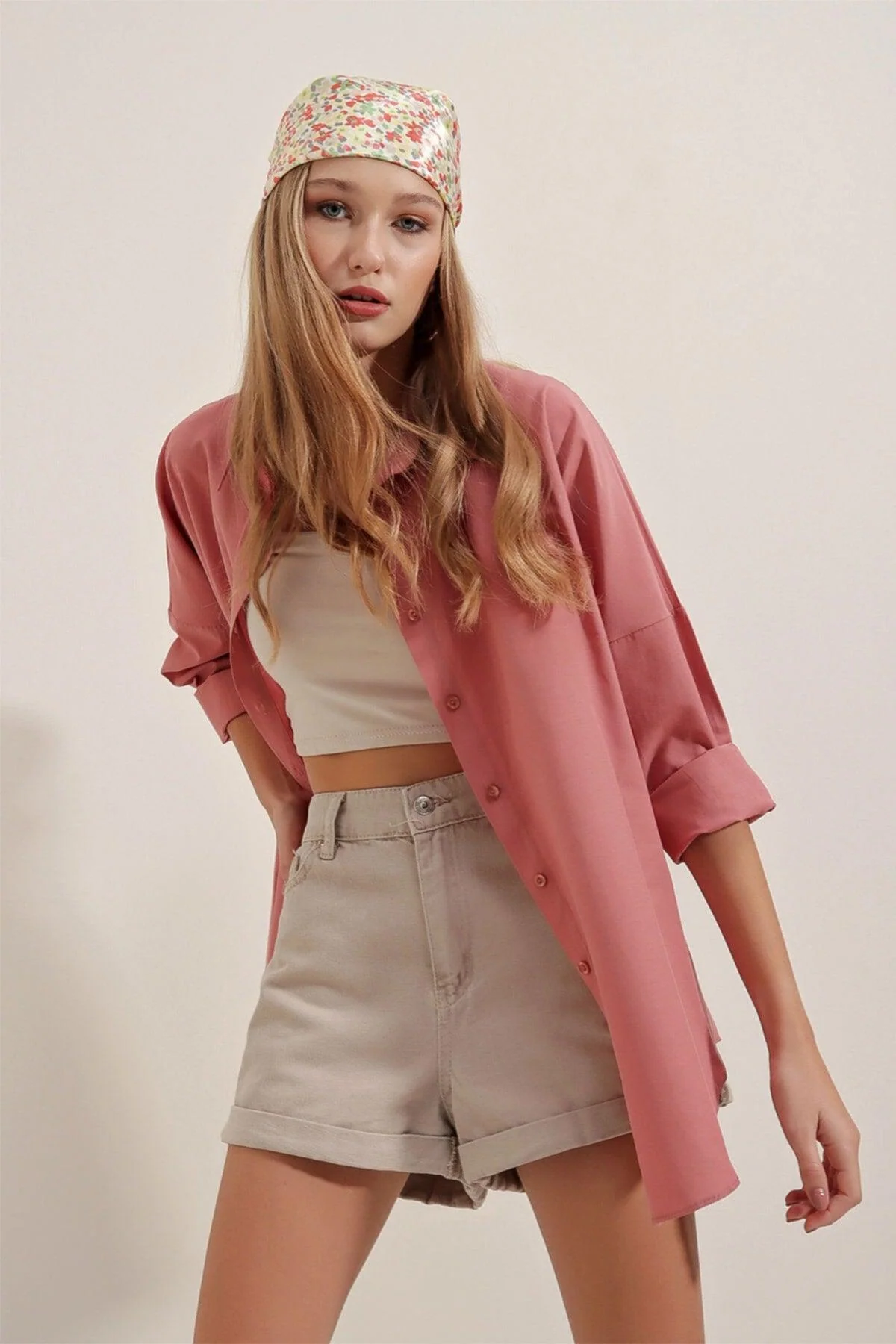 Oversized cotton and polyester long shirt for men
