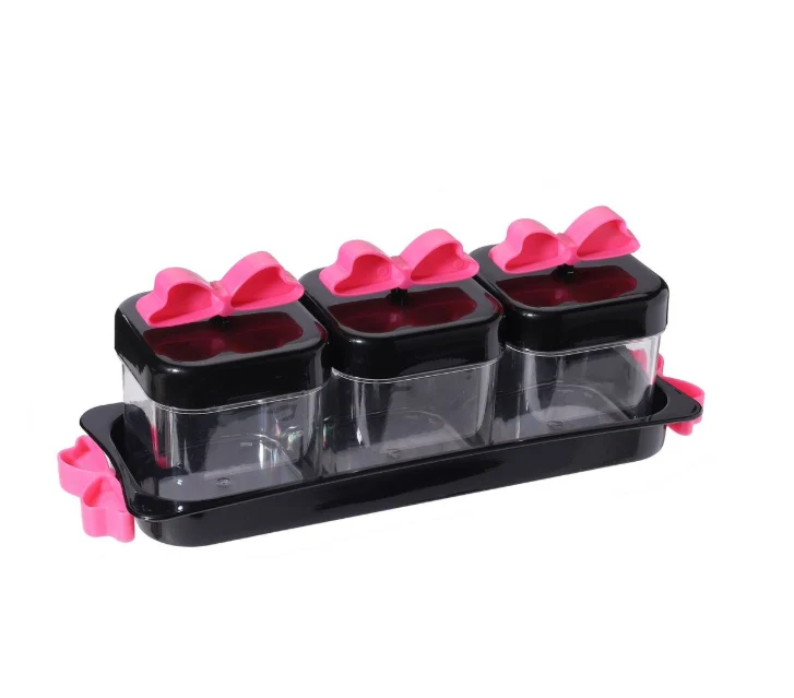 4-Compartment Spice Jars Set with Spoons & Tray